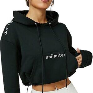 Y2K Cropped Hoodie Sweatshirt Letter Print Drop-Shoulder Pullover Streetwear